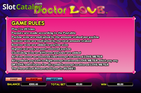 Paytable 4. Doctor Love slot