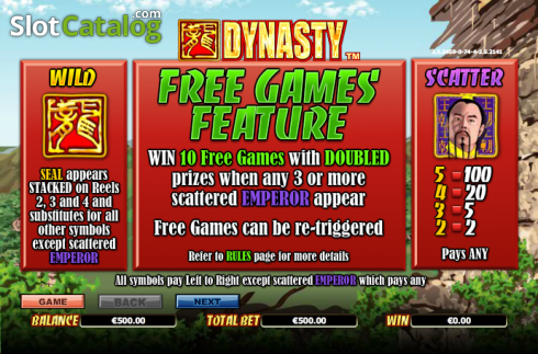 Paytable 1. Dynasty slot