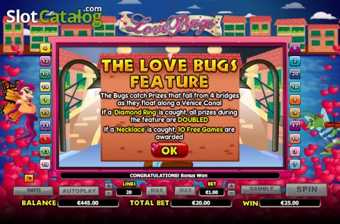ボーナスゲーム1. Love Bugs カジノスロット