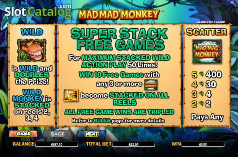 Betalningstabell 1. Mad Mad Monkey slot