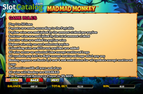 Paytable 4. Mad Mad Monkey slot