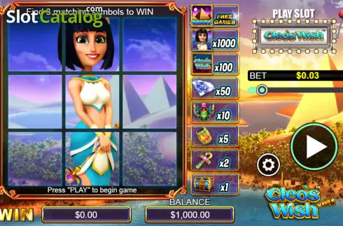 Game screen. Scratch Cleo's Wish slot