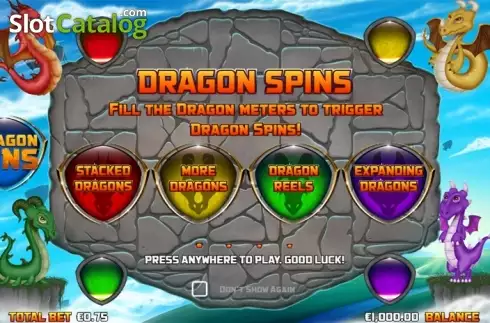 Intro Game screen. Dragon Wins slot