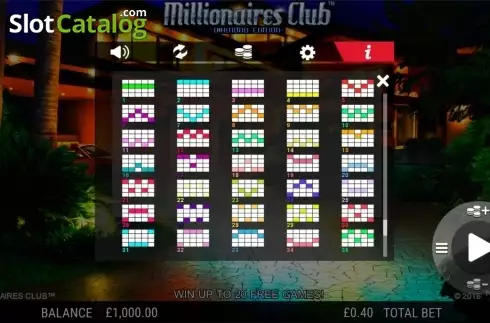 Paylines. Millionaires Club Diamond Edition slot