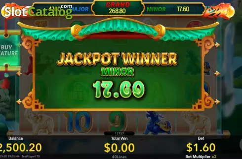 Win Minor Jackpot screen. Fortune Toad slot
