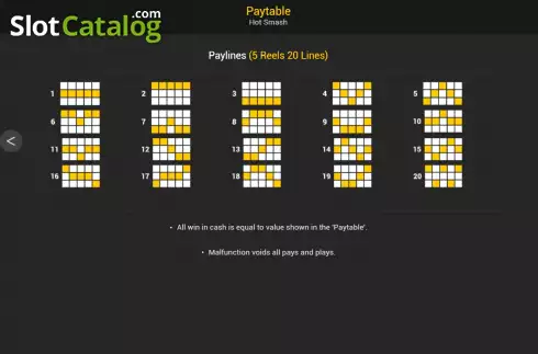 Pay Lines screen. Hot Smash slot