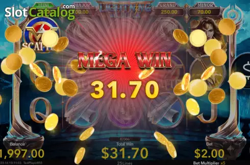 Mega Win screen. Lightning Woman slot