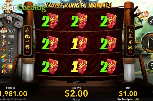 Win screen. Triple Kung Fu Monkey slot