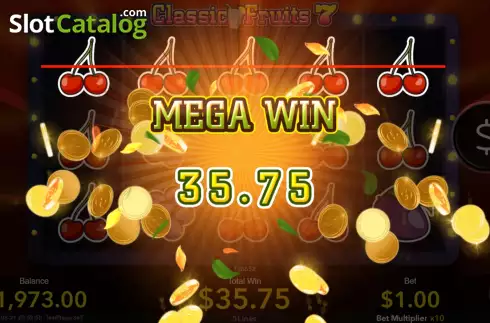 Mega Win screen. Classic Fruits 7 slot