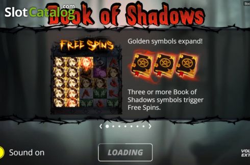 Start Screen. Book of Shadows (Nolimit City) slot