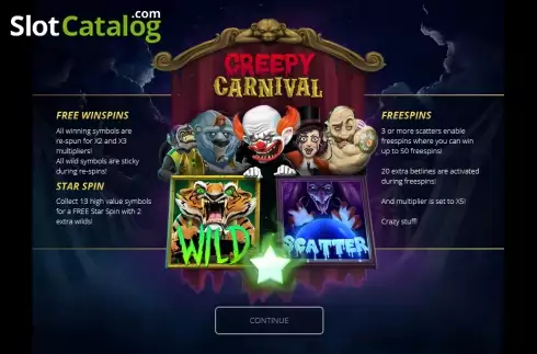 Intro-Bildschirm. Creepy Carnival slot