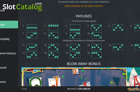 Paylines. Trail Blazer (Northern Lights Gaming) slot
