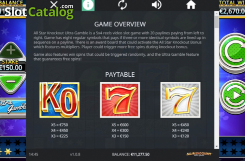 Paytable 1. All Star Knockout Ultra Gamble slot