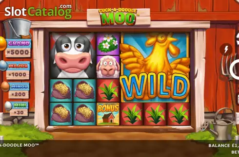 Game Screen. Cock-A-Doodle Moo slot