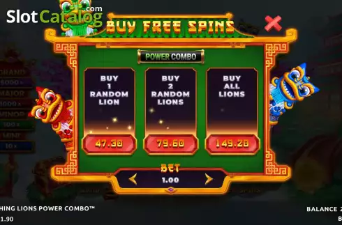 Buy Feature Screen. 3 Laughing Lions Power Combo slot