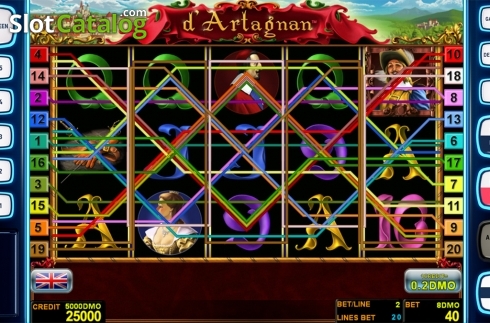 Reels screen. d'Artagnan Deluxe slot