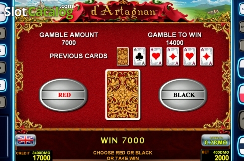 Gamble game screen. d'Artagnan Deluxe slot