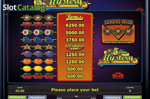 Paytable. Five Line Mystery slot