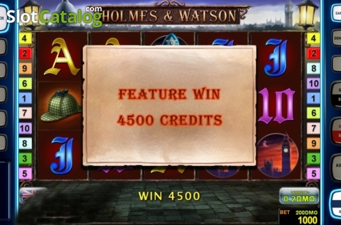 Win screen. Holmes Watson Deluxe slot