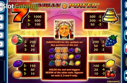 Paytable. Indian Power Deluxe slot