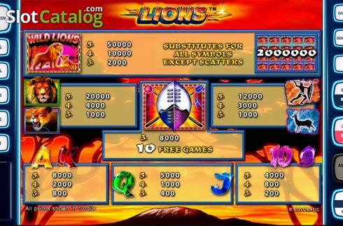 Paytable. Lions Deluxe slot