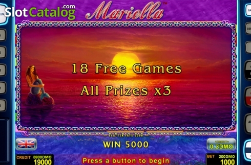 Intro free games screen. Mariella Deluxe slot