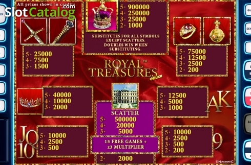 Paytable. Royal Treasures Deluxe slot