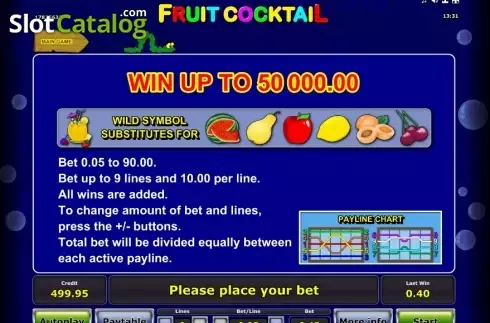 Paytable 1. Fruit Cocktail (Others) slot