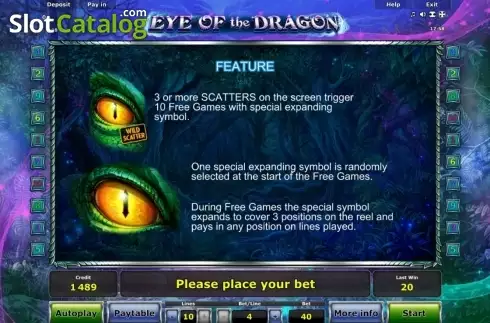 Paytable 2. Eye of the Dragon slot