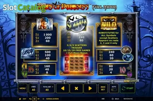Paytable 1. Tales of Darkness: Full Moon slot