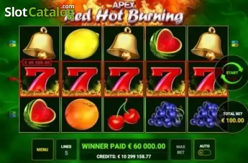 Mega Win screen. Red Hot Burning slot