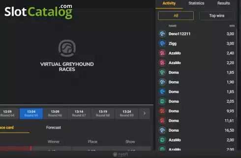 Game screen. Virtual Greyhound Races slot