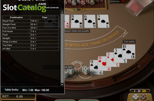 Paytable. Oasis Poker (Nucleus Gaming) slot