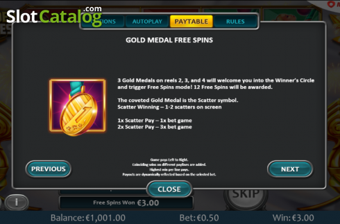 Paytable 2. The Golden Games slot
