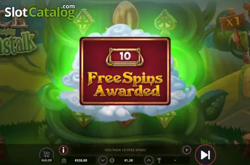 Free Spins screen. Jack And The Mighty Beanstalk slot