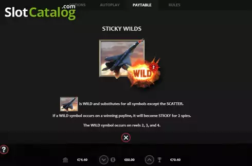 Sticky Wilds screen. Wings of Victory slot