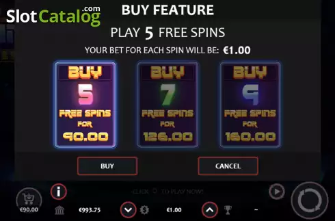 Buy Feature screen. Solar Spins slot