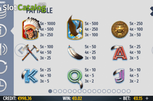 Paytable screen 1. Geronimo slot