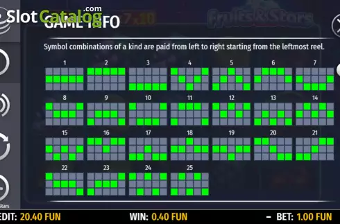 Paylines screen. Fruits and Stars (Octavian Gaming) slot