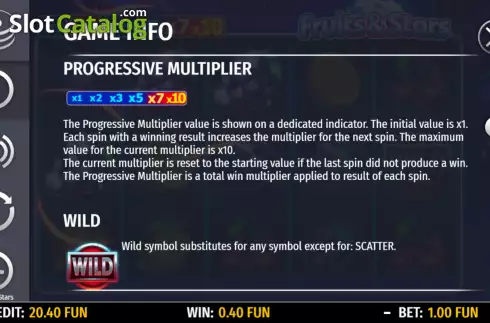 Progressive multiplier screen. Fruits and Stars (Octavian Gaming) slot