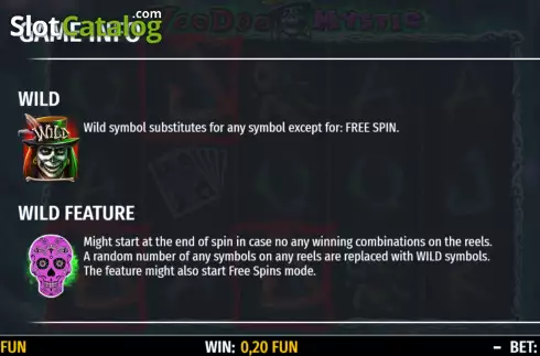 Game Features screen. Voodoo Mystic slot