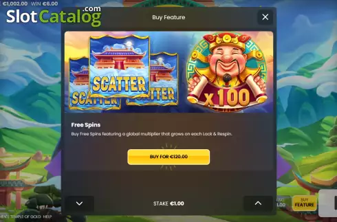 Buy Feature Screen. Caishen's Temple of Gold slot