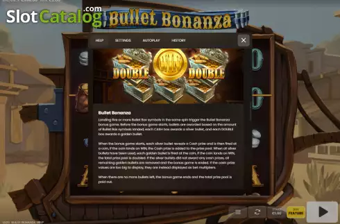 Features screen. Bullet Bonanza slot