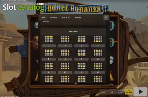 Paylines screen. Bullet Bonanza slot