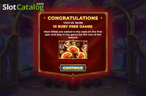 Ruby Free Spins Win Screen. Queen of Glory Legacy slot