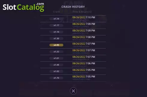 History Screen. Cash Galaxy slot