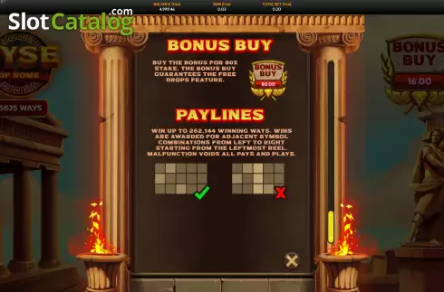 Paylines screen. Ryse of Rome slot