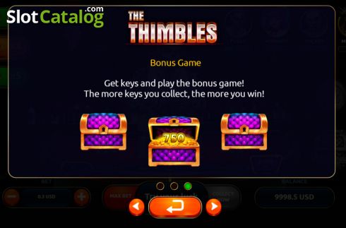 Bonus game screen. Thimble Dice slot