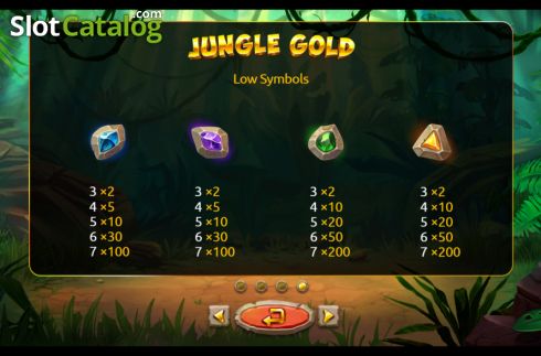 Low Paytable Symbols screen. Jungle Gold slot