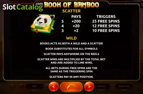 Special symbols screen. Book of Bamboo slot